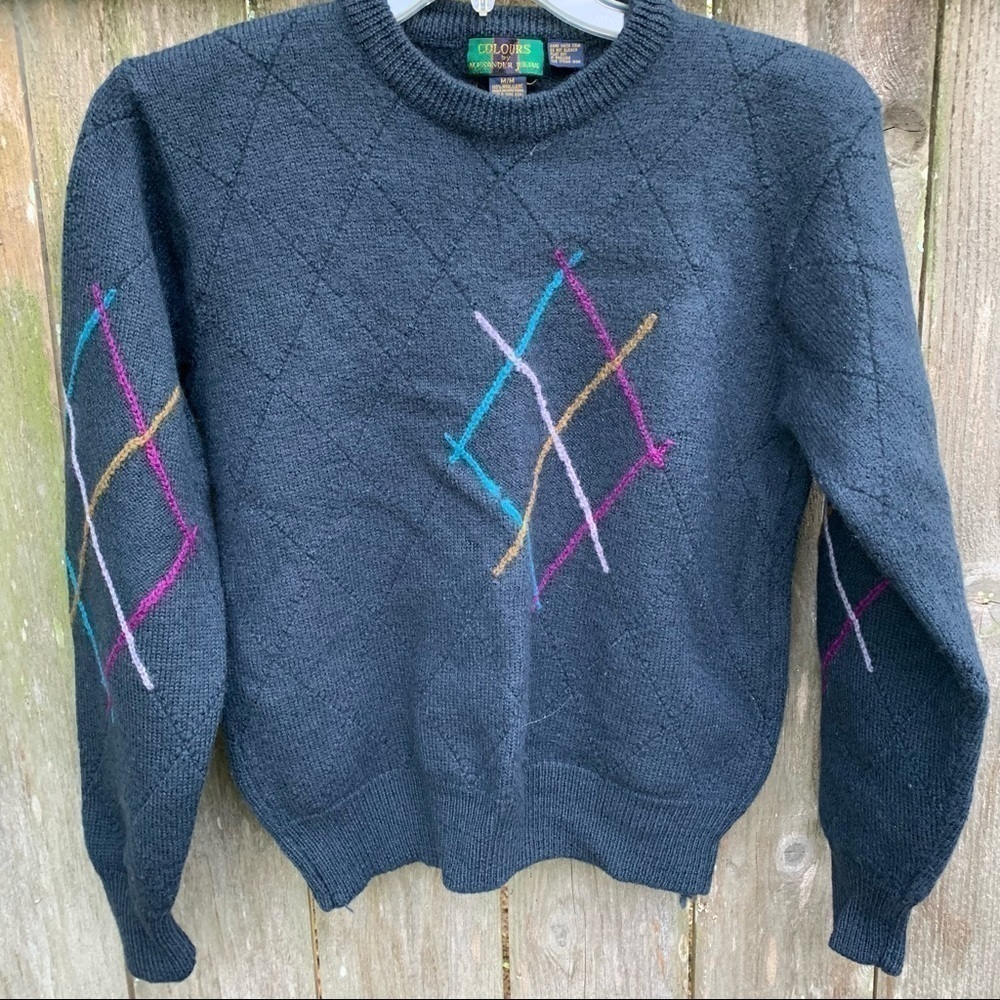 COLOURS BY ALEXANDER JULIAN vintage wool crew neck pullover sweater deep peacock